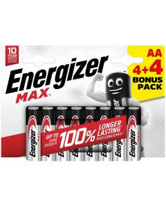 Energizer Alkaline Batteries AA LR6 MN1500 4+4 Free 8-Pack