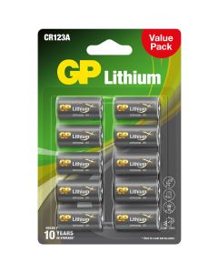 GP CR123A 3V Lithium Batteries 10-Pack