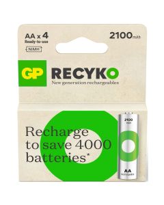 GP Recyko AA Rechargeable Batteries 2100mAh NiMH Card of 4