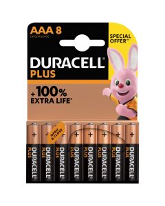 Duracell Plus AAA Batteries 100% Extra Life LR03 8-Pack
