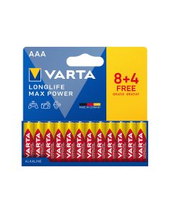 Varta Longlife Max Power AAA LR03 Batteries 8+4 FREE